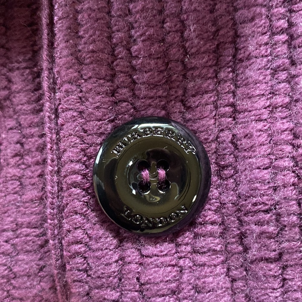 BURBERRY - Mid length wool cashmere silk Cardigan in eggplant color with belt. - Picture 5 of 16
